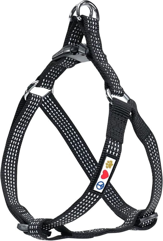 Pawtitas Reflective Step-in Dog Harness – Adjustable No-Pull Vest for Puppies to Seniors, Safe & Comfortable, M Black