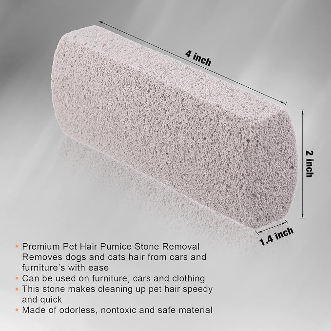Xuniea 2 Pieces Pet Hair Remover for Cat Hair Removal Pumice Stone Tool Carpet, 4 Inches, Pumice, Gray