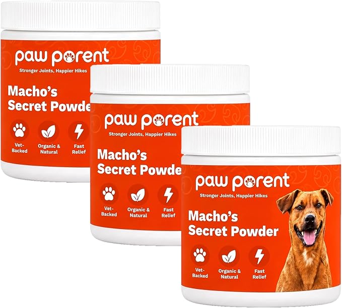 Paw Parent Macho's Secret Powder, Green Lipped Mussel Hip & Joint Powder for Dogs, Spine and Disc Powders, Cardiac Shield Formula with Glucosamine, Msm & Omega-3 for Mobility Support，3Pc
