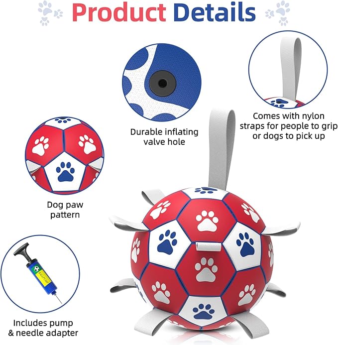 Diman Dog Balls,6 Inch Balls for Dogs with Straps, Dog Soccer Ball, Red | Dog Toy Balls for Small Medium Dogs, Outdoor Dog Toys, Dog Pool Water Toys,Puppy Toys to Keep Them Busy, Puppy Birthday Gifts