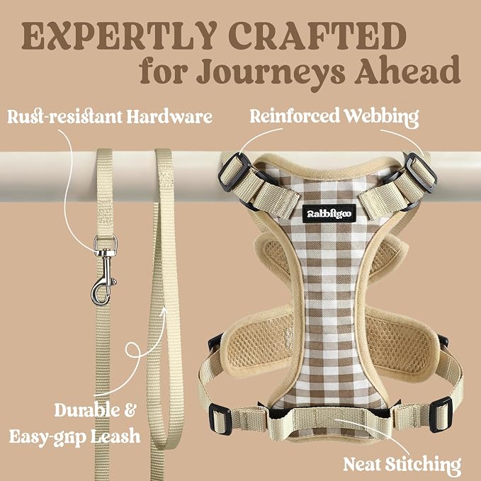 rabbitgoo Cat Harness and Leash Set, Escape Proof Vest, Foamy Coffee | Soft Breathable Mesh, Easy Adjustable Fit, Snap Buckles, Sturdy Clip, Reflective Strips, for Average Cats Walks, S