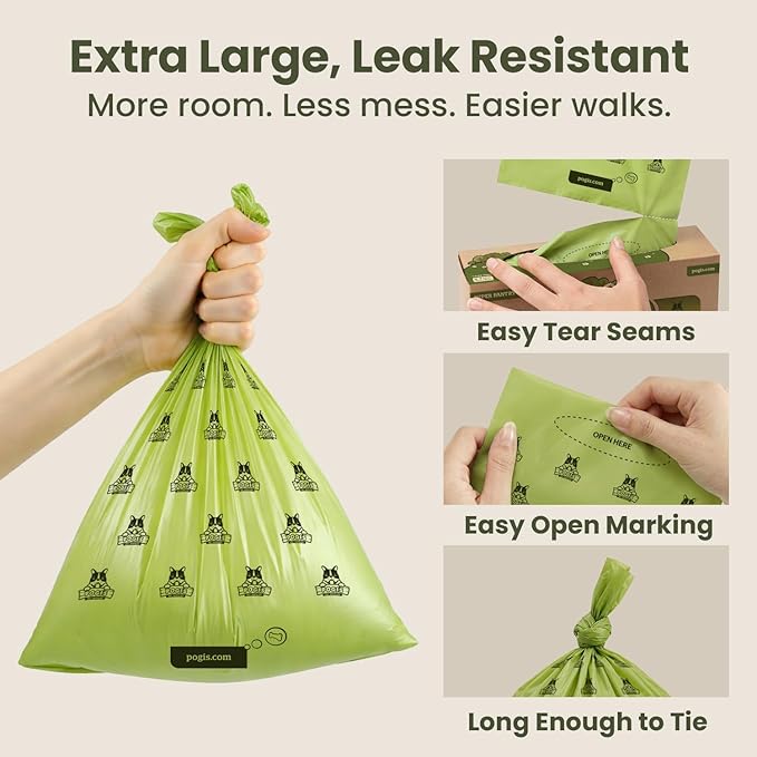 Pogi's Poop Bags – Large, Leak-Proof Dog Waste Bags for Yard or Home Use, Fresh Scent (Single Roll, 500-Count)