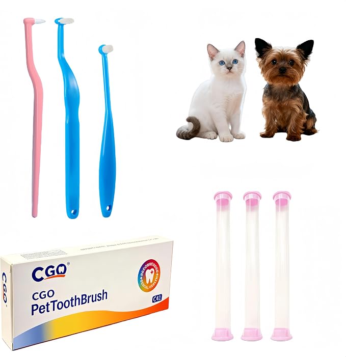 CGO Kitten Toothbrush Kit - 3 Piece Cat and Kitten Tooth Brushing Set with Ultra Soft Bristles, Dental Care for Small Cats, Kittens & Puppies