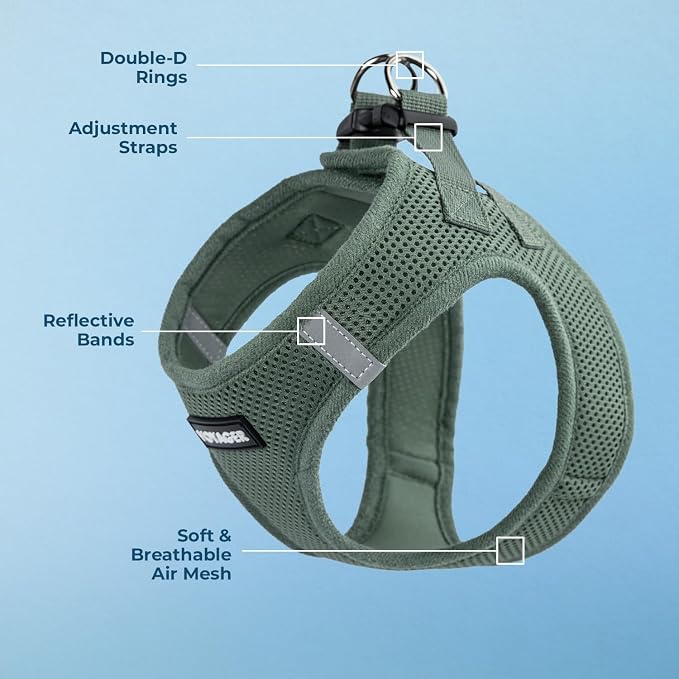 Best Pet Supplies - All Weather Mesh/Plush, Reflective, No Pull Harness for Small, Medium Dogs, Cats - Secure with Hook & Loop Fastener, Buckle, Double D-Rings - Moss Green, L