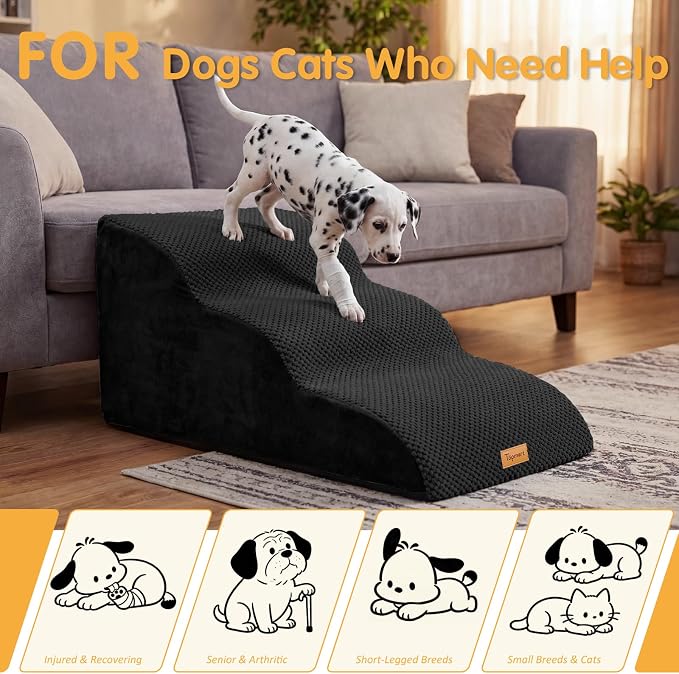 Topmart High Density Extended Foam Dog Ramp&Steps 3 Tiers,15.7" High,Non-Slip Dog Stairs with Removable Cover,Soft Foam Pet Ladder,Best for Injured,Older Cats,Pets with Joint Pain