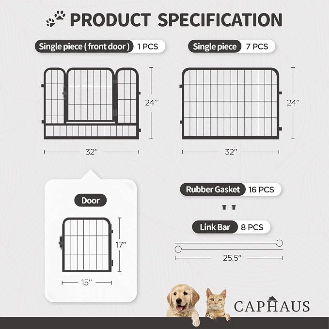 CAPHAUS Foldable Pet Playpen with Door - Multi-Size (24/32/40in)