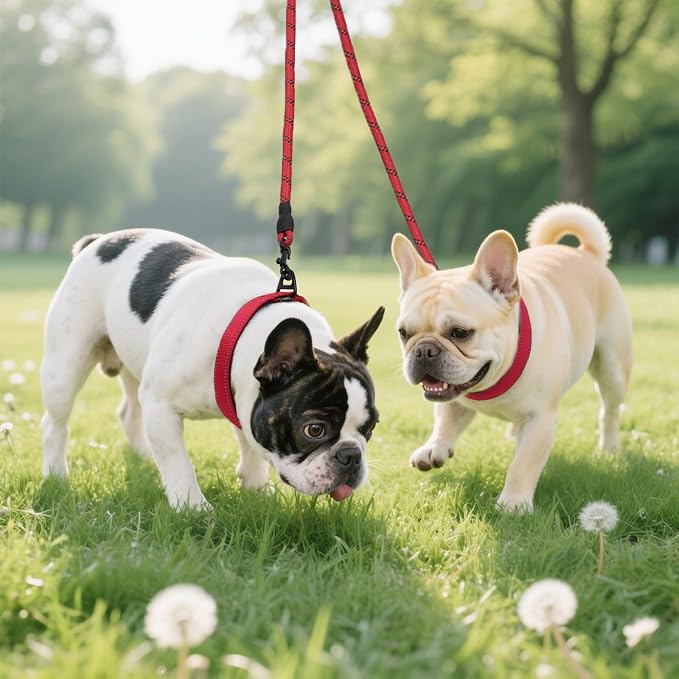 Taglory Double Dog Leash Coupler for Two Dogs, 1/3" Lightweight Dual Leash Extension for Small and Medium Dogs, No Tangle 360° Swivel, Reflective Rope, 30 Inch, Red
