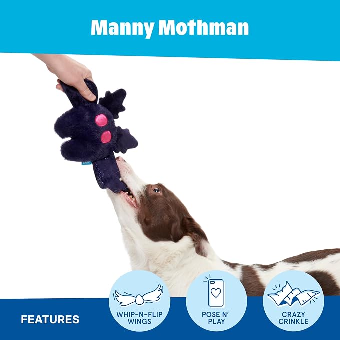 BarkBox Manny Mothman Dog Toy - Toy for Small Dogs | Cryptid Plush Toy with Whip-N-Flip Wings, Squeaker and Crinkle