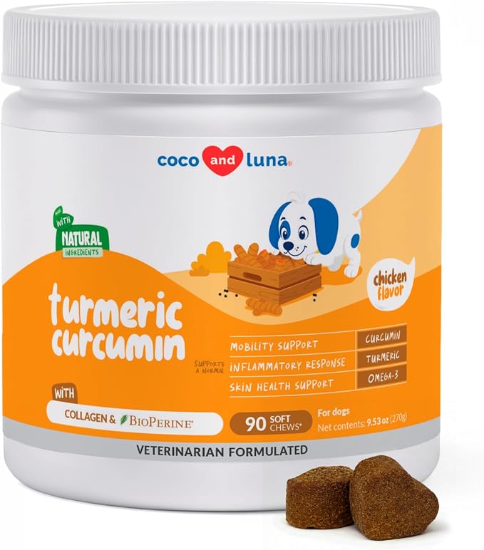 Turmeric for Dogs 90 Soft Chews - Joint, Anti-Inflammatory & Collagen