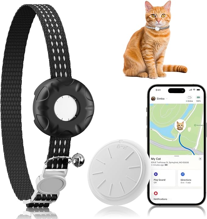 GPS Tracker for Cats - No Monthly Fee Cat Tracker, Waterproof Real-Time Tracking Collar for Pets, Kids,Luggage & Assets | 367-Day Battery Life | iOS Compatible | Anti-Lost Tracker Device (Black)