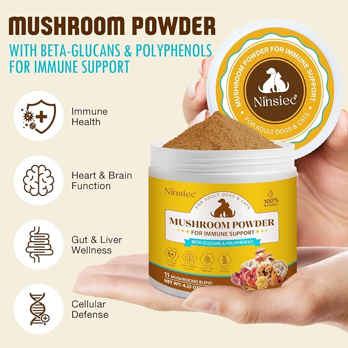 Mushroom Supplement Powder for Dogs & Cats, Turkey Tail Mushroom for Pets, Lipoma for Cats, 11 Organic Mushroom Complex, Partner Guard for Dogs Lumps and Bumps
