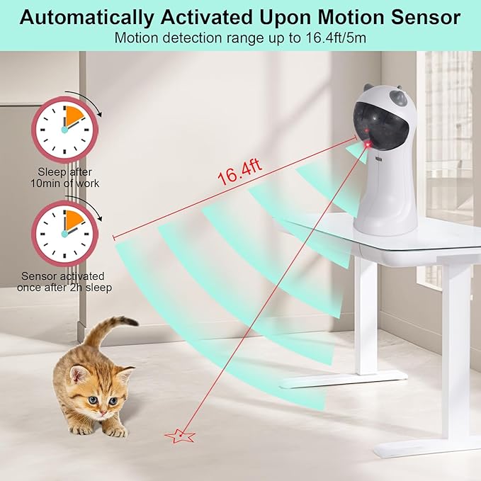 TBTeek Cat Toy, Automatic Motion-Activated, 5 Fun Patterns, 4 Speed Modes | Rechargeable, Adjustable Light Angles, Random Rotating Trajectory
