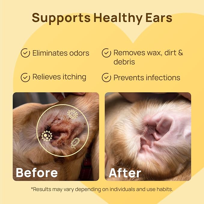 HICC PET Ear Cleaner Finger Wipes for Dogs & Cats, Vet-Recommended Dog Ear Infection Treatment to Relief Itching & Inflammation, Remove Wax, Dirt & Stop Smelly, Non-Irritating-100ct(Coconut Scent)