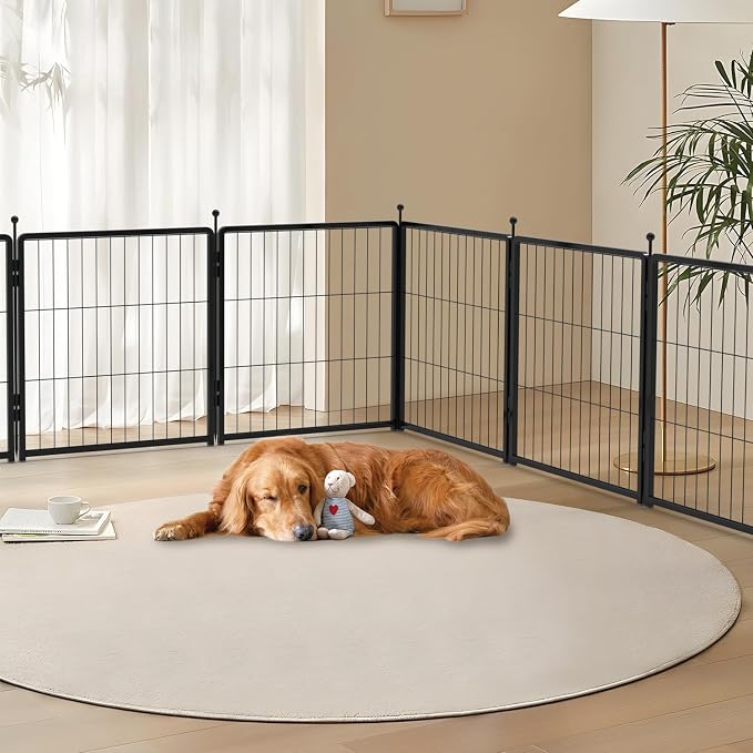 Dog Playpen 36 inch 4 Panels for Indoor & Outdoor Use – Heavy-Duty Metal Pet Fence with Ground Stakes, Rounded Ball Tops for Safety, Stable & Foldable Design, Easy to Assemble