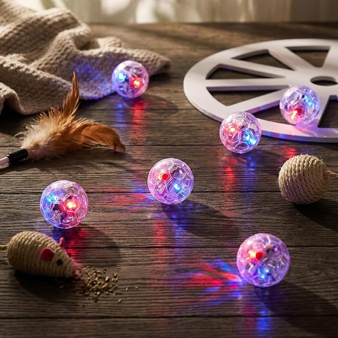 Sratte 8 Pcs Rechargeable Cat Ball Ghost Hunting Light up Cat Balls Toys Motion LED Motion Activated Flash Glowing Lighted Dog Interactive Toys Pet (Clear)