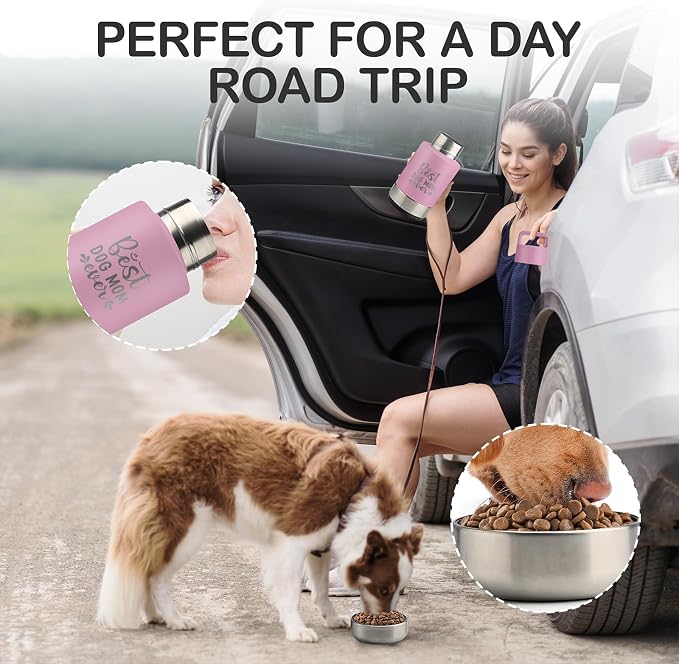 KEWIXY Insulated Dog Travel Water Bottle with Detachable Bowls, 32oz, Pink: Best Dog Mom