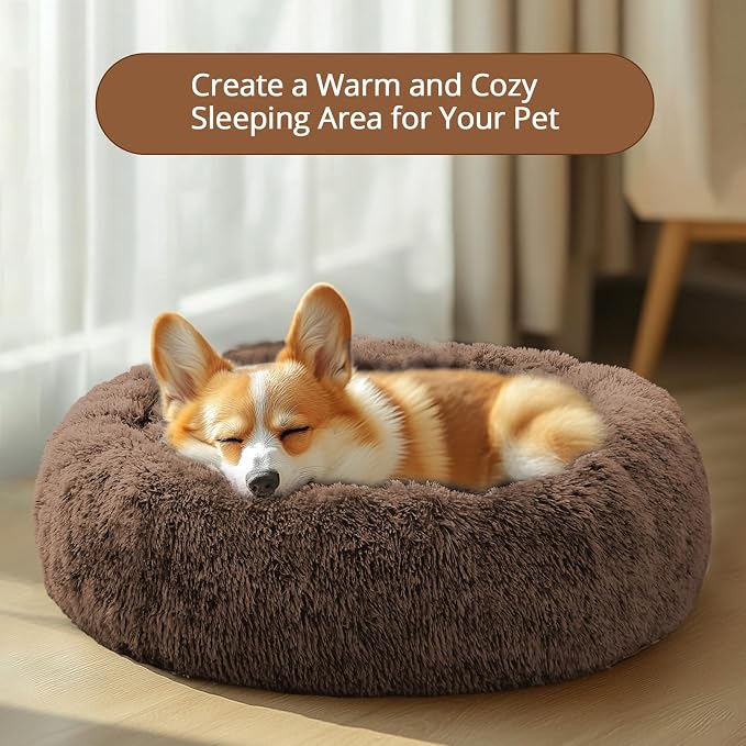 JOLLYVOGUE 36" Calming Donut Dog Bed, Coffee