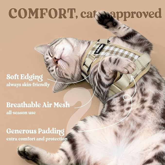 rabbitgoo Cat Harness and Leash Set, Escape Proof Vest, Foamy Coffee | Soft Breathable Mesh, Easy Adjustable Fit, Snap Buckles, Sturdy Clip, Reflective Strips, for Average Cats Walks, S