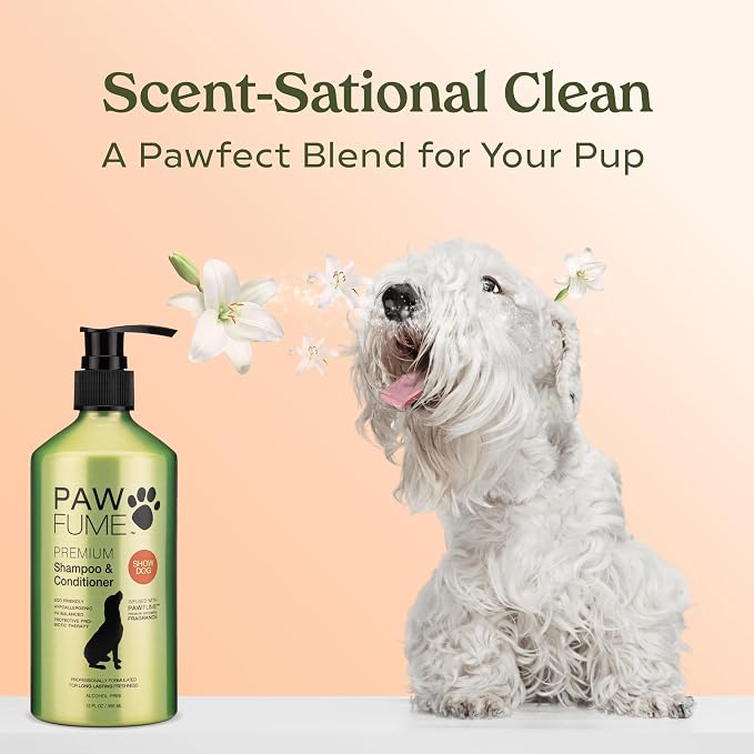 PAWFUME Deshedding Dog Shampoo and Conditioner, Show Dog, 2-Pack | Probiotic pH-balanced formula nourishes, detangles and deep cleans silky coats, salon-quality Shampoo for Dogs