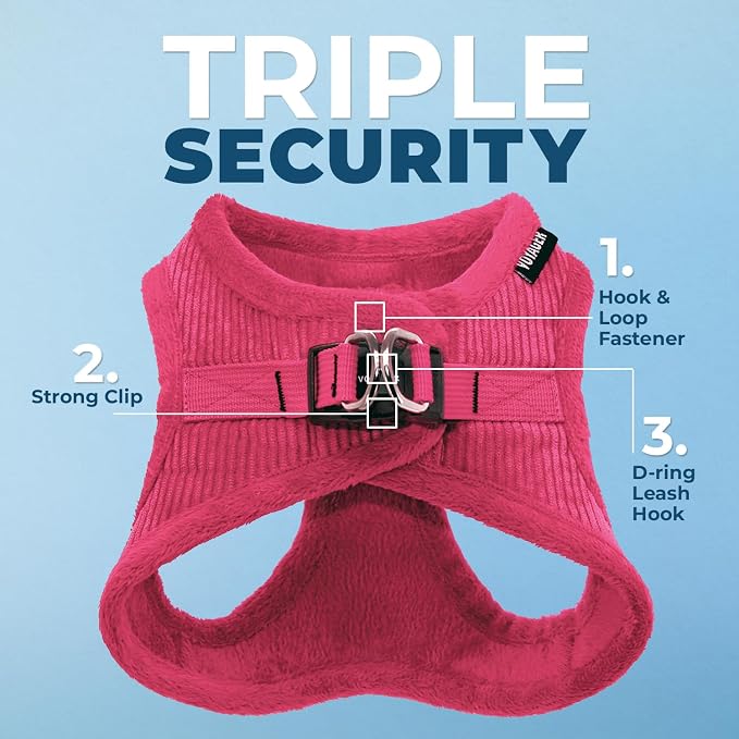 Best Pet Supplies Voyager Step-in Plush Dog Harness - Soft, Step in Vest Harness and Reflective Dog 5 ft Leash Combo with Neoprene Handle for Small and Medium Dogs, Fuchsia Corduroy, XL