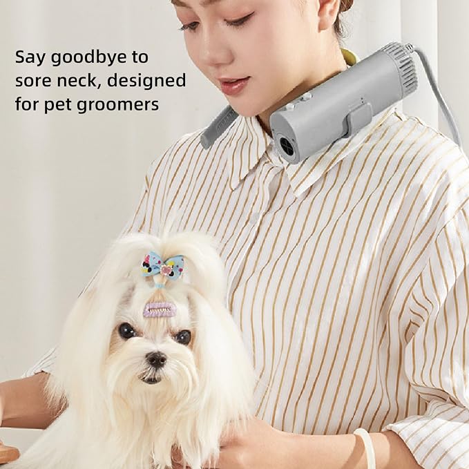 Garosa Pet Hair Dryer Blower, Quiet 1400W Negative Ion Fast Drying Grooming Tool for Home Use Gray PVC ABS US Plug 125V with 2 Speeds 4 Heat Settings and Stand