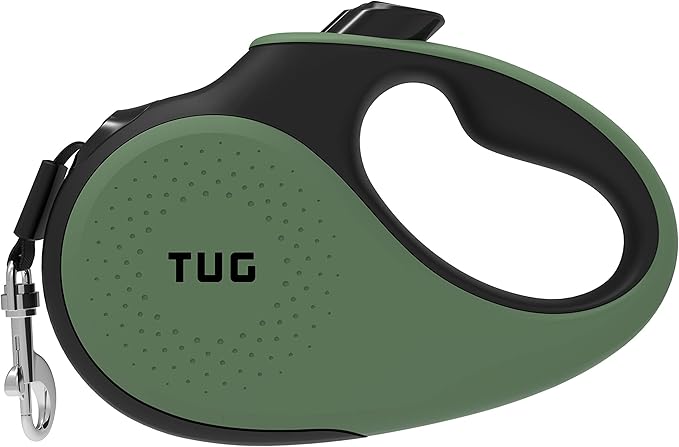 TUG Original Retractable Dog Leash, 16 ft (Large, Green) | 360° Tangle-Free Retraction, 16 ft Tape, Quick Thumb Lock, Anti-Slip Handle, For Dogs Under 110 lbs