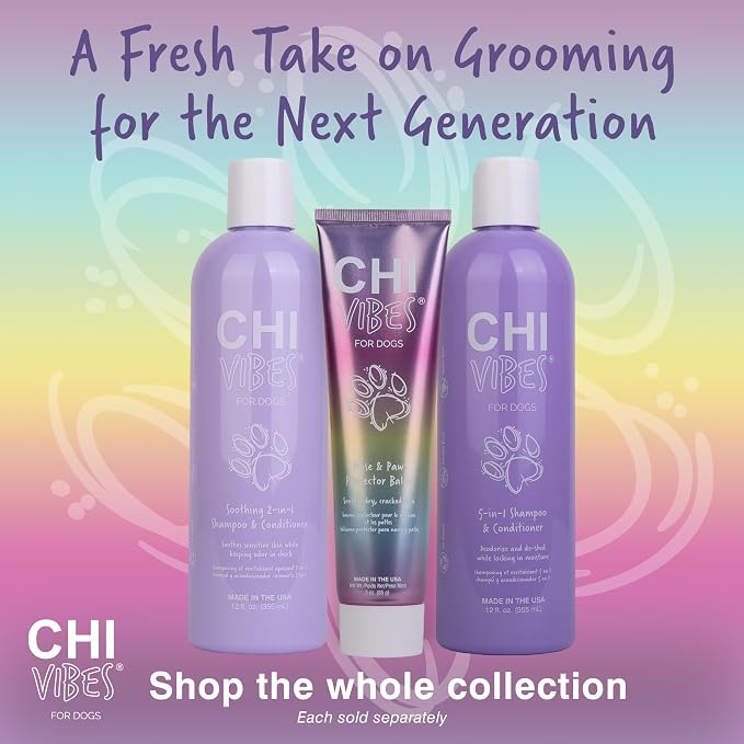 CHI Vibes for Dogs Soothing 2-in-1 Shampoo & Conditioner, 12 Oz | For sensitive skin, deodorizes, vegan formula, pH-balanced, gluten and paraben free, for puppies and adults