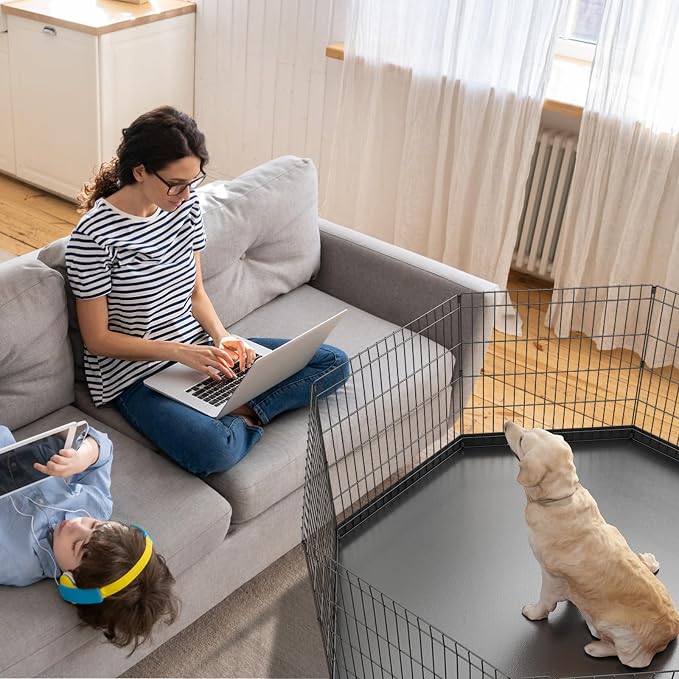 Artmeer Pet Playpen Puppy Playpen Kennels Dog Fence Exercise Pen Gate Fence Foldable Dog Crate 8 Panels 24 Inch for Pet Animals Outdoor Indoor with Bottom Pad (Black with Bottom pad)