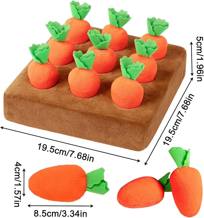 Interactive Dog ToysSqueak Carrot Snuffle Mat for Dogs Plush Puzzle Toys 2 in 1 Non-Slip Feed Games for Pet Stress Relief with 12 Carrots, for Small Medium Large Senior Kitten Enrichment