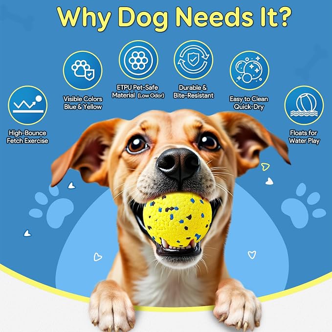 Kimee Dog Balls Tennis Balls Dog Chew Toys for Aggressive Chewers ETPU 4Pcs | Indestructible Dog Ball Dog Teething Chew Toys for Aggressive Chewers Dog Water Toy Fetch Ball Large Medium Small Dog 2.75"