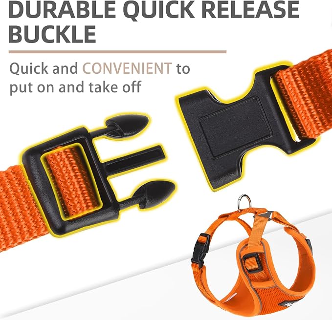 PUPTECK Small Dog Harness and Leash Set, No Pull Adjustable Puppy Cat Harness, Reflective Soft Mesh Pet Vest Small Sized, Orange, M