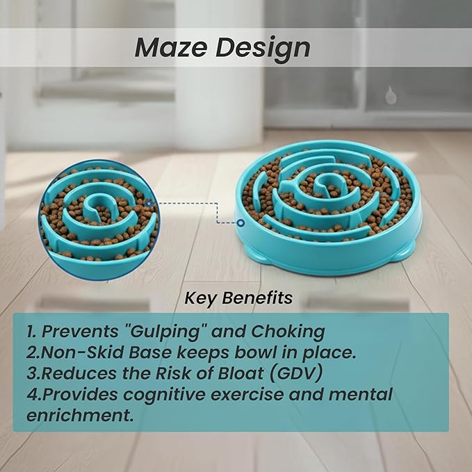 Slow Feeder Dog Bowl for Small, Medium & Large Dogs – Anti-Gulping Puzzle Maze Bowl, Non-Slip Slow Eating Dog Dish, Prevents Bloat & Improves Digestion, Interactive Pet Feeder (Blue, Large)