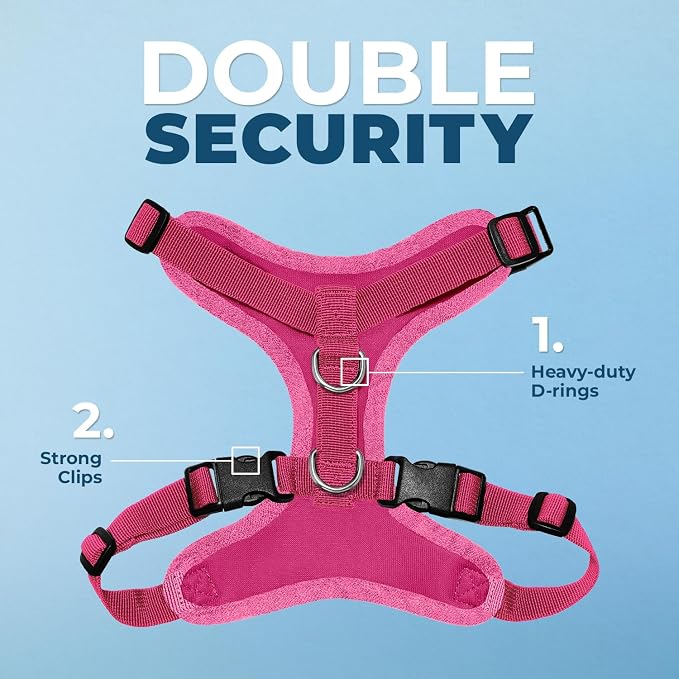 Best Pet Supplies Voyager Step-in Lock Pet Harness w Reflective Pet Leash Combo Set with Neoprene Handle 5ft - Supports Small, Medium and Large Breed Puppies/Cats - Fuchsia, XS