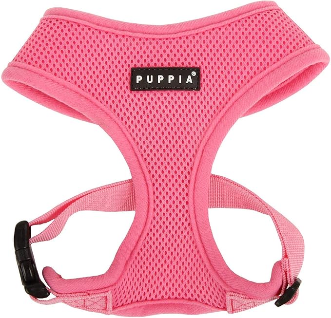 Puppia Soft Dog Harness No Choke Over-The-Head Triple Layered Breathable Mesh Adjustable Chest Belt and Quick-Release Buckle, Pink, Small