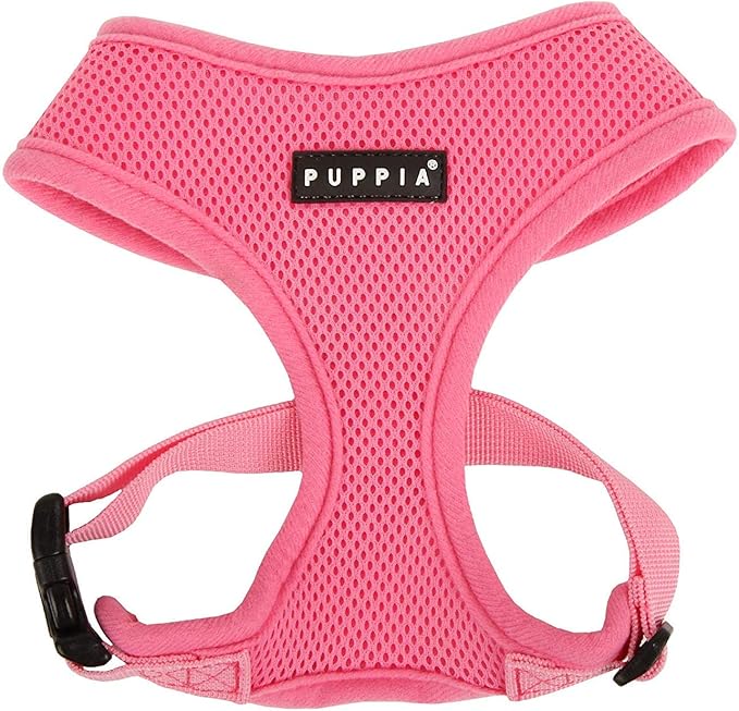 Puppia Soft Dog Harness No Choke Over-The-Head Triple Layered Breathable Mesh Adjustable Chest Belt and Quick-Release Buckle, Pink, X-Small