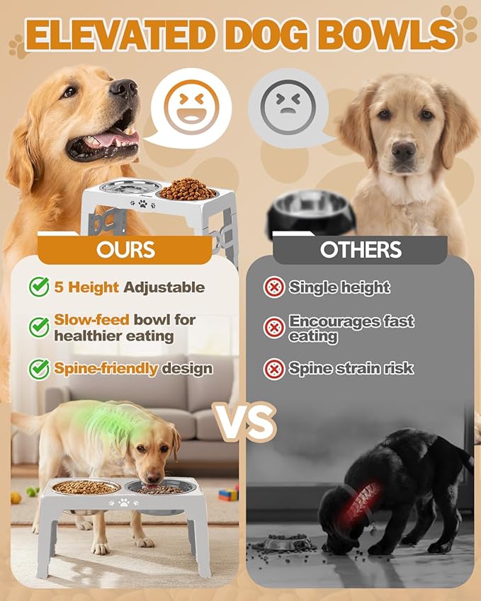 Jovrun Elevated Dog Bowls for Small Medium Large Size Dogs, Non-Slip Dog Feeder with 2 Food Water Bowls, 2-5 Heights Adjustable Raised Bowls Stand