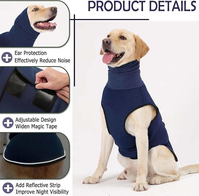 KOESON Reflective & Soft Dog Anxiety Vest with Ear Wraps for Thunderstorm