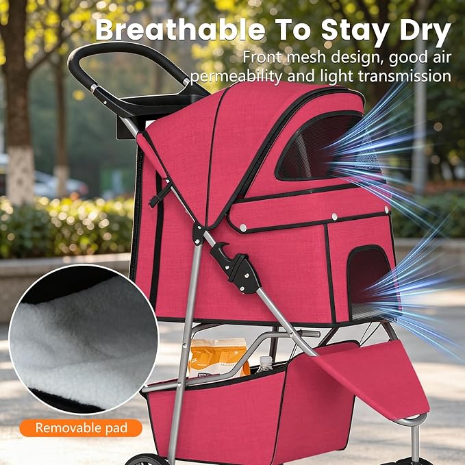 BestPet 3-Wheel Pet Stroller - Red