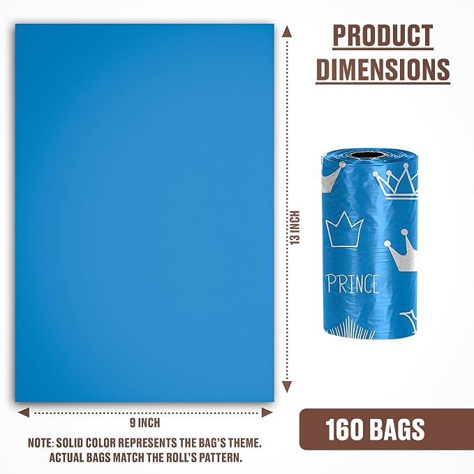 Parisian Pet Ecofriendly Dog Poop Bags Rolls - 160 Count Unscented Poop Bags For Dogs - Leakproof, Extra Thick, 8 Dog Waste Bags Refill Rolls - Prince Blue Doggie Poop Bags - Fits All Dispenser