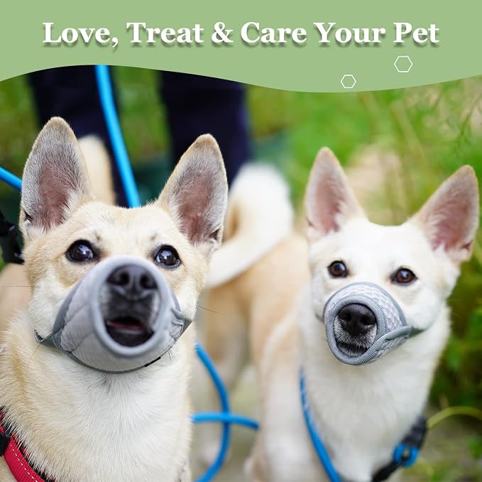 Dog Muzzle, Puppy Soft Mesh Muzzles for Grooming Biting Chewing | Breathable Muzzle for Small Medium Dogs Corgis, Poodles, For Vet Visits, Nail Trimming, Allows Panting Drinking | Grey, S