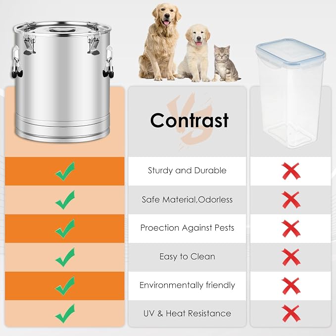Stainless Steel Dog Food Storage Container, Chicken, 30LB, Stainless Steel, stainless steel