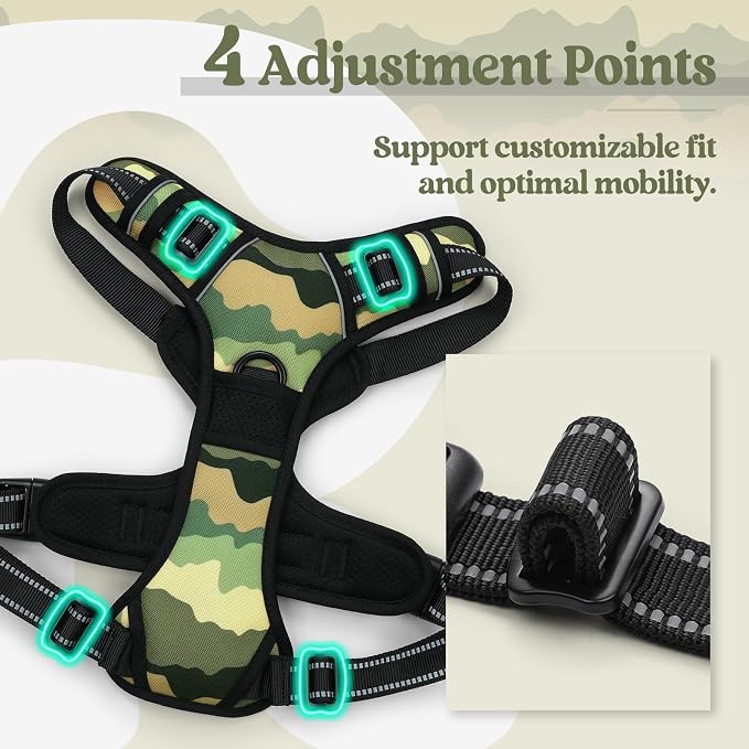 rabbitgoo Dog Harness, No Pull for Large Dogs with 2 Leash Clips, Pet Vest | No Choke with Handle, Adjustable Soft Padded, Reflective, Easy Control for Walking, Green Mountain, X-Large