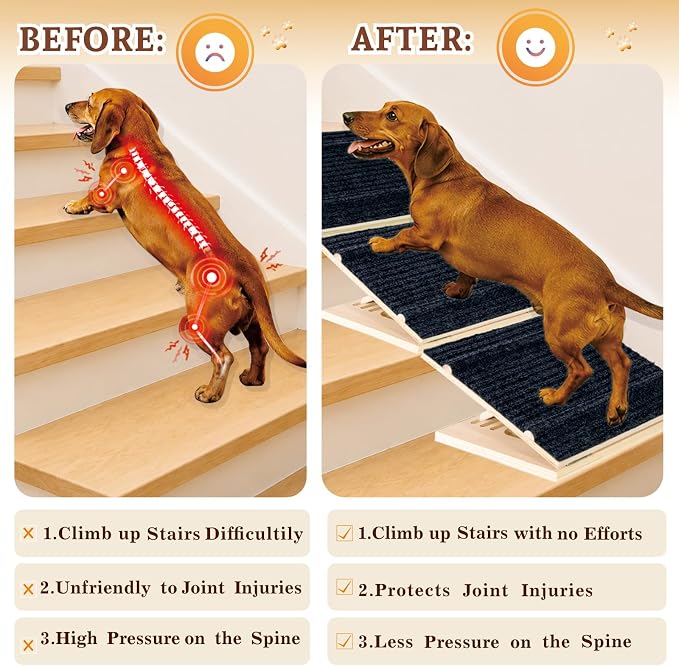 4 Pack Adjustable Dog Ramps for Stairs, Upgraded Pet Stair Ramp for Small Dogs, Portable Dog Stairs with Mat for Small Dogs and Cats, Non-Slip Pet Steps for Senior, Short-Legged & Injured Pets