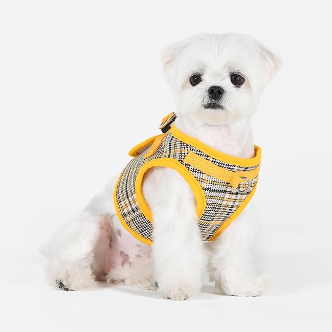Puppia Lucas Dog Vest Harness B (Step-in) Fashionable Checkered Pattern Spring Summer Harness for Small and Medium Dogs, Yellow, X-Large