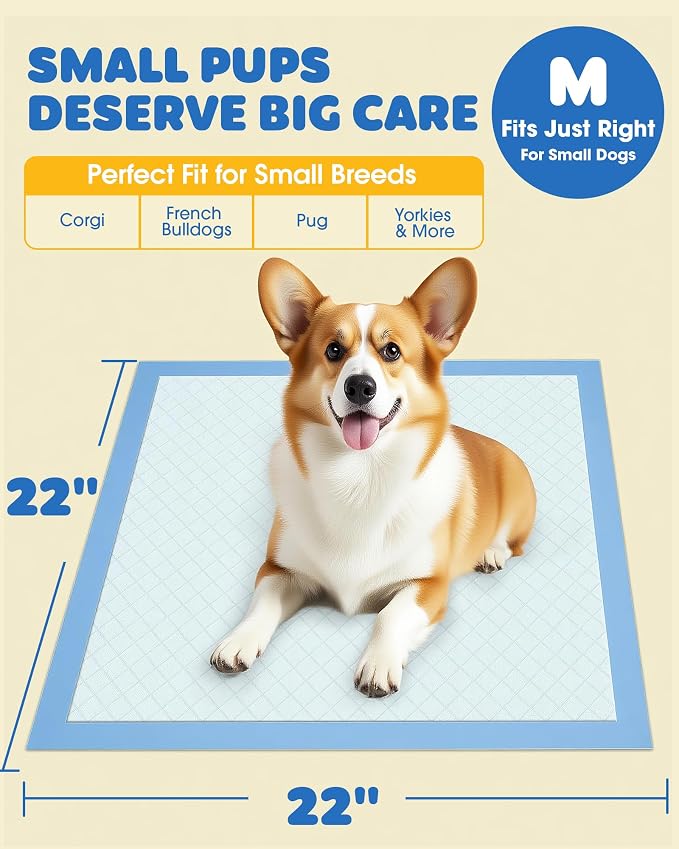 Powools 150-Pack Large Puppy Pads - 22'' x 22'' Pee Pads for Dogs Potty Training with Leak-Proof Quick-Dry Design, 6-Layer Dog Pads Large, Blue