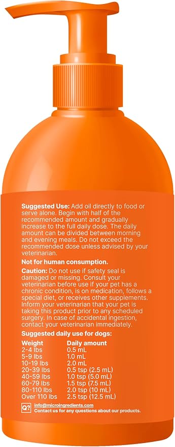 Micro Ingredients Omega-3 Fish Oil for Dogs & Cats, 16 fl oz | Supports Healthy Skin & Shiny Coats* | Liquid EPA & DHA Formula | Wild-Caught Fish Source | Easy-Pump Dispenser | Non-GMO & Pet Friendly
