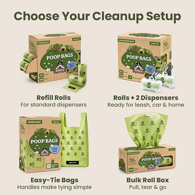 Pogi's 300 Unscented Dog Poop Bags with Handles - Earth-Friendly, Leak-Proof, Ultra Thick, 4+ Month Supply