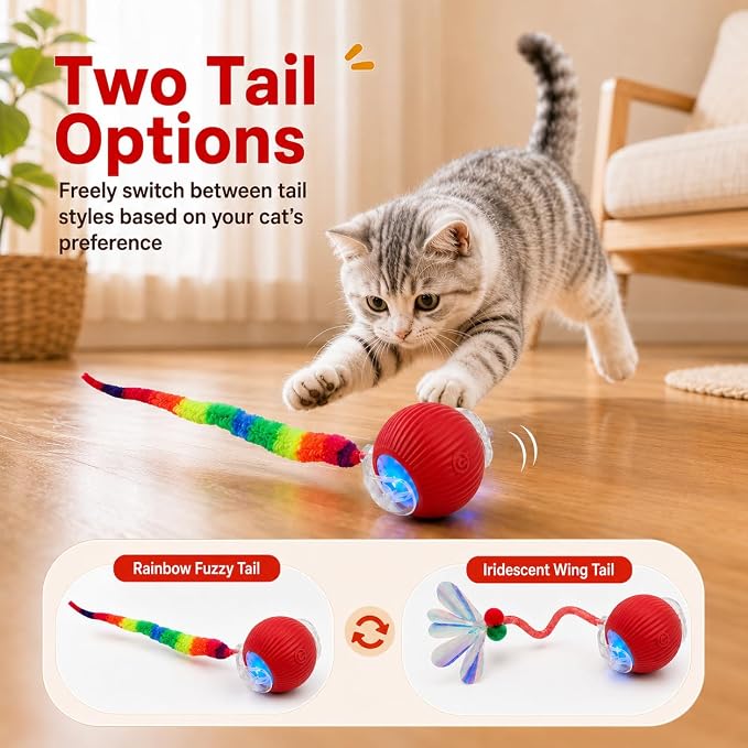 Interactive Cat Toy Ball, Smart Moving Pet Toy for Cats & Dogs | cat toys for indoor cats | speedy tail 2.0 cat toy|cat teaser toy|interactive motion activated cat toys| stimulating cat toys