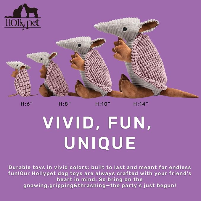 Hollypet Armadillo Squeaky Puppy Dog Toys for Small Medium Dogs, 6" | plush stuffed small dog squeak animal toy with unique grunt squeaker textured fabric for teeth cleaning toys
