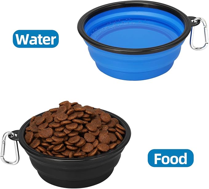 Kytely Large Collapsible Dog Bowls, 2 Pack, 34oz, Black+Blue